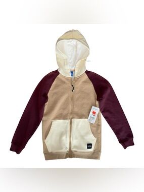 Pipeline Colorblock Zip-Up Hoodie in Beige Cream Burgundy
